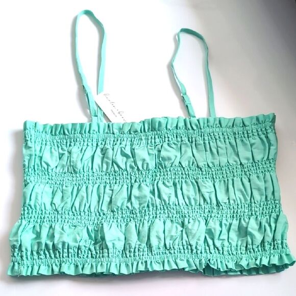 NWT Hunter And Brown Cotton Seafoam Green Smocked Peasant Crop Top Large - Picture 2 of 10